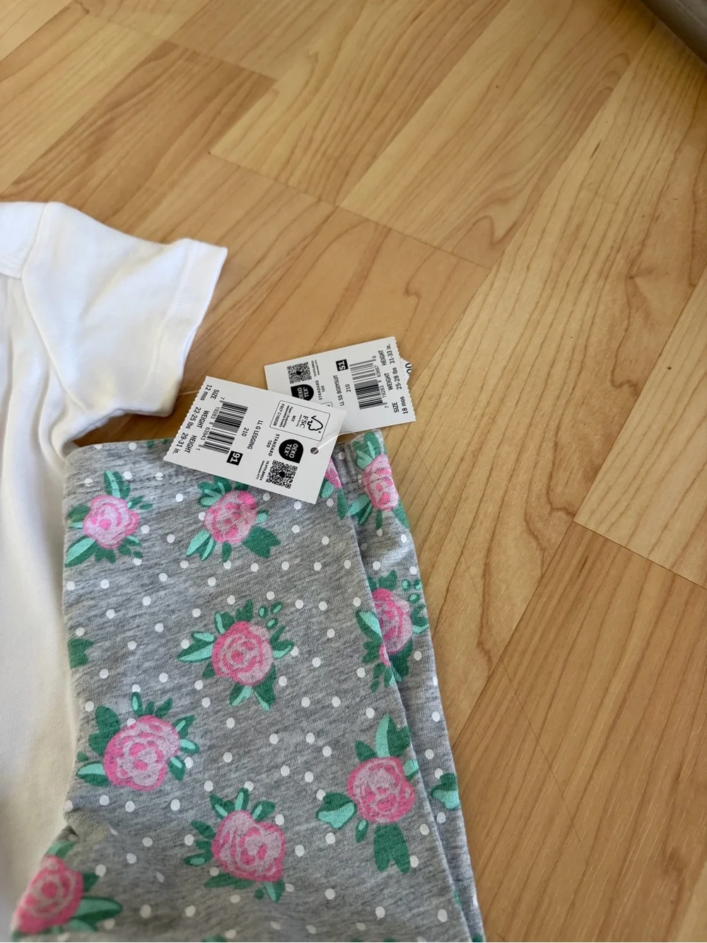 White & Gray Girls' Matching Set with Pink Floral Accents